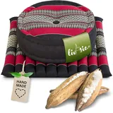livasia Meditationskissen Yogakissen Set L - Zafu Ø 38x15cm / Matte 50x50x4,5cm, Kapok, vegan, handgefertigt rot|schwarz