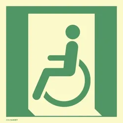 Schild Notausgang für gehbeeintr. Personen links, Kunststoff, nachl.,160-mcd, 200x200mm
