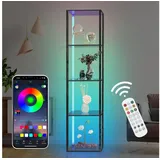 XIIW Standregal LED Dimmbar Bücherregal Standleuchte Sammlervitrine Stehend Eckregal, 5 Ebenen 160x39x29cm Einstellbarer LED-Beleuchtung, Holz Stehlampe für Büro Wohnzimmer Schlafzimmer