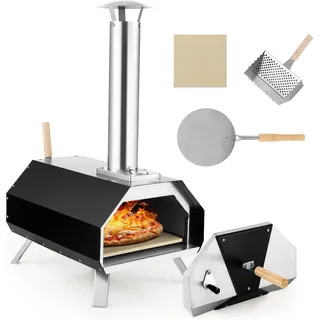 Costway Outdoor-Pizzaofen, tragbarer Pizzaofen aus Edelstahl mit Pizzastein, Pizzaschaufel,