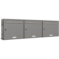 AL Briefkastensysteme Wandbriefkasten 3er Premium Briefkasten Aluminiumgrau RAL 9007 für Außen Wand 3×1 grau