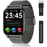 Popglory Smartwatch Damen Herren, 1.85 Zoll Fitnessuhr mit Telefonfunktion, 100+ Sportsmodi Damen smartwatch mit Blutdruckmessung SpO2 Herzfrequenz Schrittzähler Schlafmonitor für Android iOS