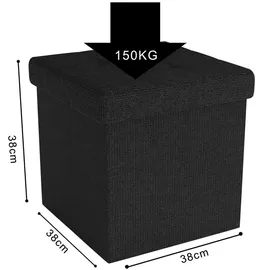 Intirilife Faltbare Sitzhocker 38x38x38 cm in PIANO SCHWARZ - Sitzwürfel mit Stauraum und Deckel aus Stoff mit Mulden - Sitzcube Fußablage Aufbewahrungsbox Truhe Sitzhocker