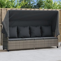 Festnight Gartensofa mit Liegefunktion und Dach 3 Sitzer Sonnenliege Gartenliege Balkon Sofa Liege Relaxliege Outdoor Loungebett Liegesofa Gartenbett Rattansofa Balkonmöbel Sonnendach Grau