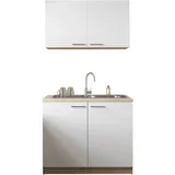 Respekta Merle Miniküche mit integrierter Mikrowelle und Edelstahlspüle, 100 cm, weiß