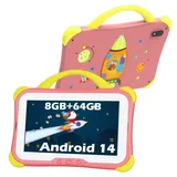 weelikeit Kinder Tablet, 7 Zoll Tablet für Kinder, 8GB RAM, 64GB ROM, Android 14 Tablet mit Bluetooth, WLAN, Doppelkamera, Kinder Tablet mit Kindersicherung, Lern Tablet für Mädchen und Jungen (Rosa)