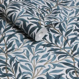 William Morris At Home Vliestapete Willow Bough 10 m x 52 cm Weiß - Blau FSC®