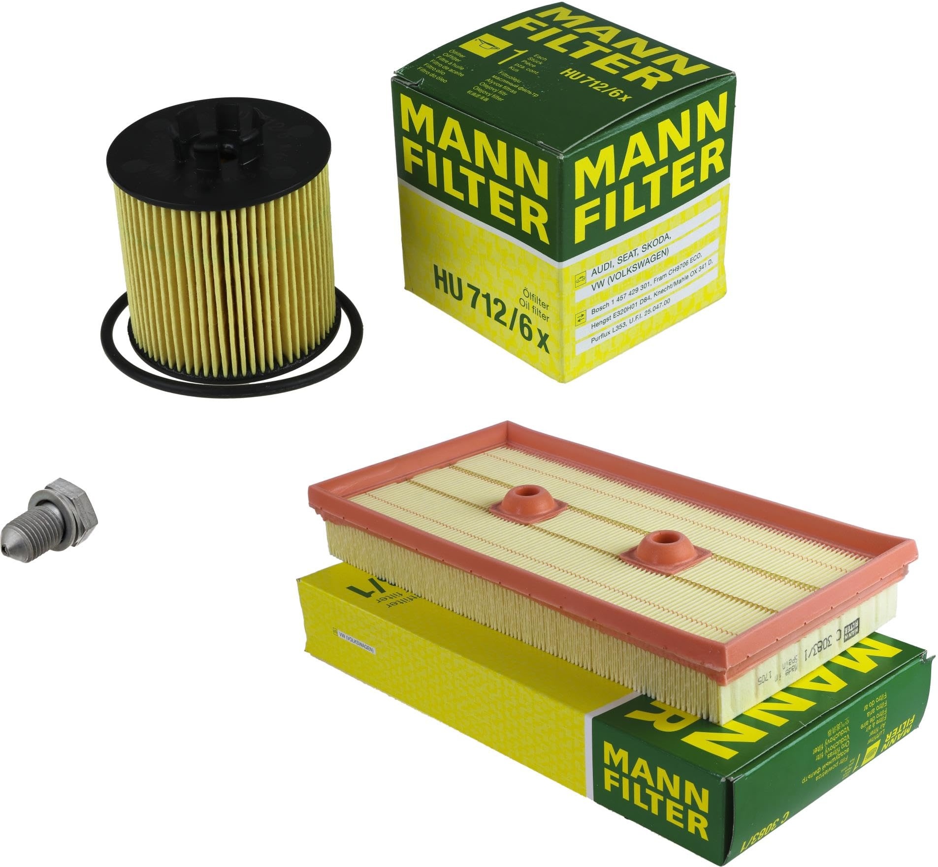 EISENFELS Filter Set Inspektionspaket erstellt mit MANN-FILTER Ölfilter HU 712/6 x, Luftfilter C 3083/1, Verschlussschraube