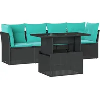 vidaXL Gartensofa-Set mit Kissen, schwarzes Polyrattan