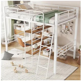 OKWISH Hochbett 90x200 cm mit Schreibtisch & stabilen Eisenrahmen (Hochbett,mit Schreibtisch und Regalen, stabiler Eisenrahmen, sichere Leiter, platzsparend für Kinderzimmer, Ohne Matratze, Inkl. sicherer Leiter und fester Regale für Stauraum) Ohne Matratze – platzsparend fürs Kinder- oder Jugendzimmer