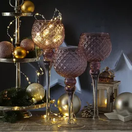 MARELIDA Kelch Windlicht 3 Höhen rosa 3er Set