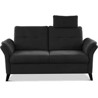 CAVADORE 2er Sofa Grönland / Skandinavische 2-Sitzer-Couch mit Federkern, Sitztiefenverstellung + Kopfstütze / 173 x 90 x 102 / Flachgewebe, Schwarz