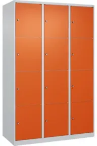 C+P Schließfachschrank Classic PLUS, 3 Abteile, 1850x1200x500mm, 7035/2004 Innenhöhe Gefach oben (oberes 453 mm Front RAL 2004 Reinorange