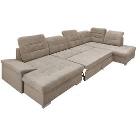 Livetastic Wohnlandschaft, Taupe, Uni, 6-Sitzer, Ottomane rechts, U-Form, 330x212 cm, Made in EU, Liegefunktion, seitenverkehrt erhältlich, Schlafen auf Sitzhöhe, Rücken echt, Armteil links, Wohnzimmer, Sofas - 2 Jahre Gewährleistung - mind.