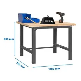 Simonrack Werkbank 600 kg) Belastbarkeit, 86,5x120x75 cm, Große Arbeitsfläche Arbeitsfläche, Arbeitstisch, Holz-Arbeitsplatte, Anthrazit/Holz MDF - BT6