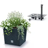 Prosperplast Blumentopf in Rattan-Optik mit Einsatz und Bewässeerungssystem | anthrazit | wetterfest & UV-beständig | aus robustem Kunststoff | für Innen- und Außenbereich | 40 x 40 x 40,8 cm