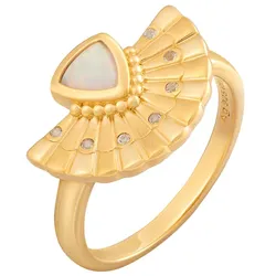 caï Ring 925 Silber vergoldet Fächer Anhänger mit Opal & Weißtopas 925/- Sterling Silber Opal Ringe   Damen 