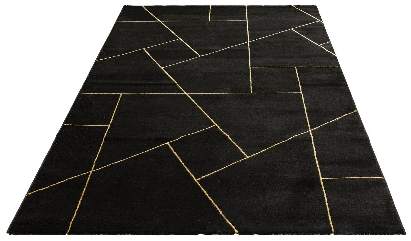 Teppich Lerina, Leonique, rechteckig, Höhe: 12 mm, Marmor-Design, geometrisches Muster, Hoch-Tief-Effekt, Kurzflor schwarz 120 cm x 170 cm x 12 mm