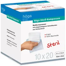 HÖGA Steril-Kompressen, sterile Mullkompressen - 10 x 20 cm - 25x2 Stück, steril, 8-fach, EN 14079-Typ 17