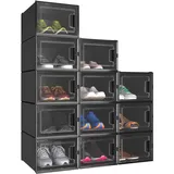 YITAHOME Schuhboxen, 12er Set, Schuhkarton stapelbar stabil, Aufbewahrungsboxen für Schuhe mit transparent Tür und Belüftungslöchern, für Schuhe bis Größe 44, stapelbare schuhbox schwarz