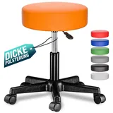CASARIA Rollhocker Höhenverstellbar 10cm Polsterung 46-60cm Sitzhöhe 360° Drehbar Ø35cm rund Rollen Bürohocker Drehhocker Arbeitshocker Hocker orange