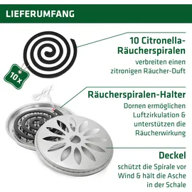 Gardigo Citronella Räucherset 10 Spiralen + Halter 10 St.