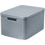 Curver Rattan Style Aufbewahrungsbox mit Deckel, Aufbewahrungskorb, Kunststoff, Aus Recyclingmaterial in mindestens 70% (Hellgrau, L: 44,5 x 33 x 24,8 cm)