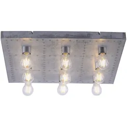 Deckenleuchte, eisen, quadratisch, Industrial-Stil, 9-flammig, E27 Fassung