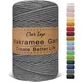 OurTop Premium Makramee Garn Grau, 4mm x 160m Macrame Cord Makramee Schnur Makramee Kordel, Garn für DIY Handwerk, Weben Dekoration, Hängepflanze Pflanze Aufhänger