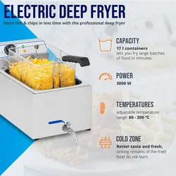 Royal Catering Elektro-Fritteuse - 11 l - 3000 W - Ablasshahn -