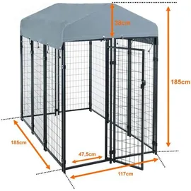 Estexo - Hundezwinger Hundekäfig Hundehaus 185x117x185 cm mit Dach Gehege Auslauf modular Schwarz