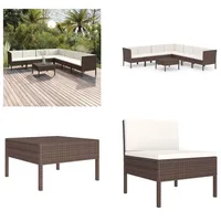 vidaXL 8 tlg. Garten Lounge Set mit Auflagen Poly Rattan Braun - Garten-Sofagarnitur - Garten-Sofagarnituren - Gartensofa-Set - Gartensofa-Sets - Braun