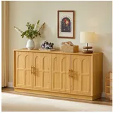 HAUSS SPOLE Sideboard mit gewölbter Front,Anrichte Beistellschrank mit Metallgriffen,Natur (Aufbewahrungsschrank mit Multifunktionaler Stauraum, für Wohnzimmer, Küchen, Essbereiche und Heimbüro), Langlebig und leicht zu reinigen