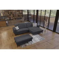 CAVADORE Ecksofa Bounce mit Cord-Bezug / L-Form-Sofa mit Schlaffunktion, Bettkasten + Kopfteilverstellung / 290 x 88-108 x 178 / Breitcord, Grau