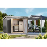 Gerätehaus KARIBU "Argonium 3 SET mit Anbaudach", graualuminium, Gerätehäuser, Metall