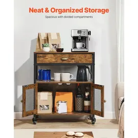 Vevor Kaffeebarschrank 61 x 36 x 70,5 cm Kaffeebarschrank im Landhausstil mit 4-stufigem Stauraum, beweglicher Kaffeebartisch mit Rollen &Netztür,