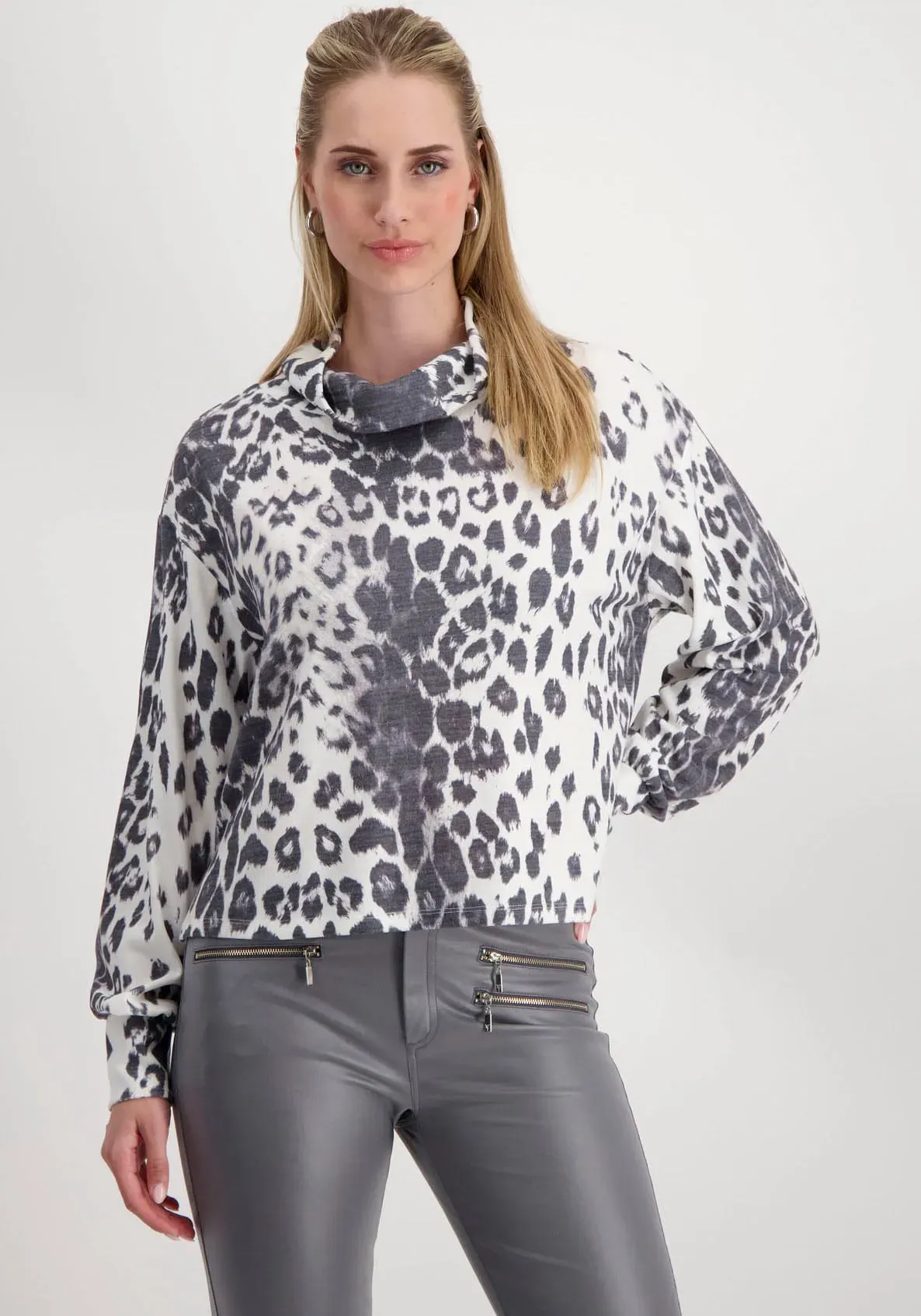 Sweatshirt, mit Animalprint, Gr. 38, anthrazit gemustert, , 55461845-38