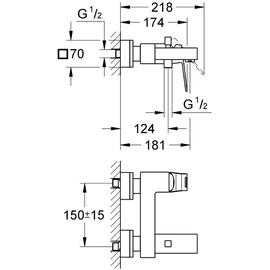 Grohe Eurocube Einhand-Wannenbatterie, 1/2" supersteel (23140DC0)