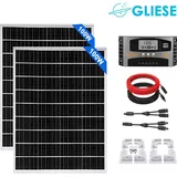 200W 12V Wohnmobil Set Solaranlage Komplettset Monokristallin Solarpanel Solarmodul mit 40A Solar Ladegerät+ Montage PV Halterung
