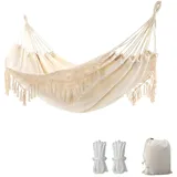 Hängematte Outdoor 2 Personen Beige Tragbar Baumwolle Polyester Garten Lounge