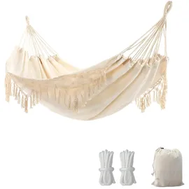 Hängematte Outdoor 2 Personen Beige Tragbar Baumwolle Polyester Garten Lounge