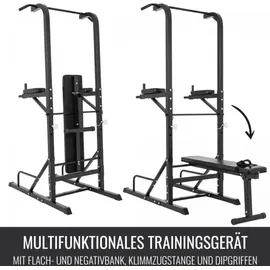 Gorilla Sports GORILLA SPORTS® Power Tower - mit Klappbar Hantelbank, Dip Station, Klimmzugstange, Liegestützgriff, 201x74x221cm, bis 150kg, Schwarz - Multifunk... - Schwarz