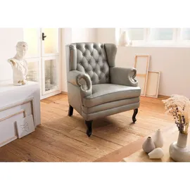 Massivmoebel24 Ohrensessel Chesterfield Leder 88 x 105 x 81 cm Grau