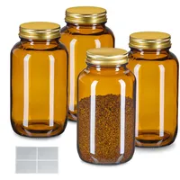 Relaxdays Braungläser, 4er Set, 400 ml, mit Deckel &