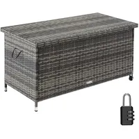 Tectake tectake® Auflagenbox, mit Rattangeflecht, komfortable Hubautomatik, 121 x