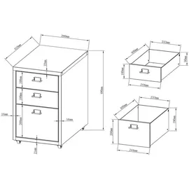 [en.casa] Rollcontainer Kökar mit 3 Schubladen 48x28x41 cm