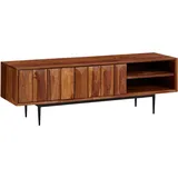 FineBuy Lowboard 123x42x35 cm Braun Edelstahl/Holz/Massivholz