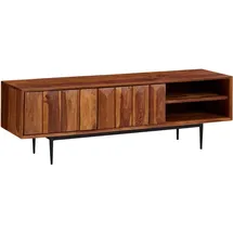 FineBuy Lowboard 123x42x35 cm Braun Edelstahl/Holz/Massivholz