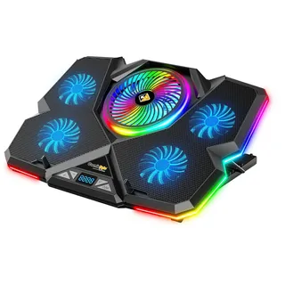 cosmicbyte Wasserkühlung Cyclone RGB Laptop Kühlpad mit 5 Lüftern USBHub mit einstellbarer Höhe, Einstellbare Lüftergeschwindigkeit,Bietet effektiven Schutz blau