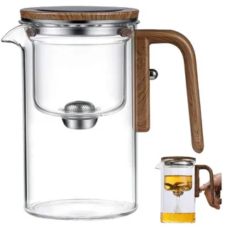 Enchantipot Magische Teekanne mit Wassertrennung, Glas-Teekanne mit Sieb, Filterglas-Teekanne, Drucksteuerung, magische Teekanne mit Teesieb für losen Tee (weiß)